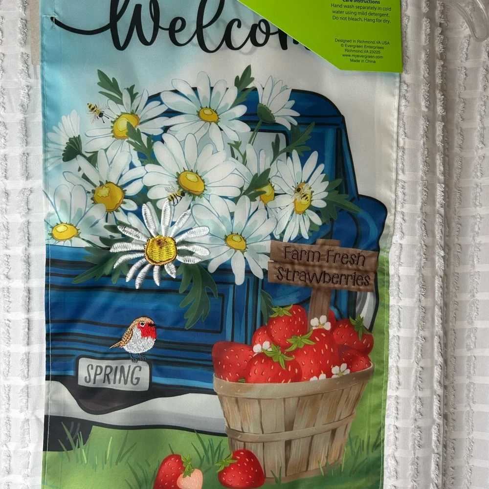 Welcome Garden Flag with Blue‎ Truck and Daisies